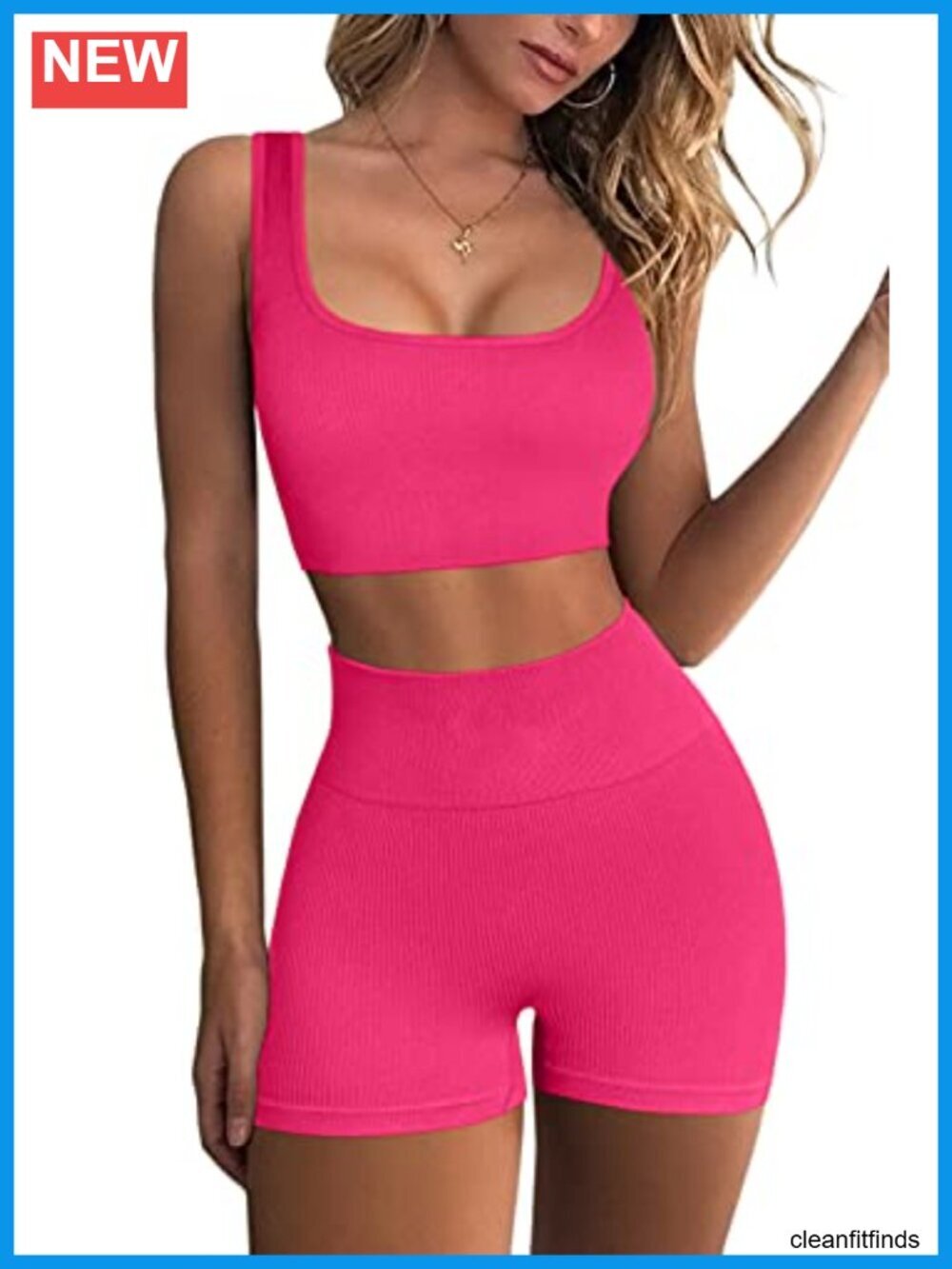 Seamless Ribbed Crop Tank High Waist Shorts Yoga Outfit Set